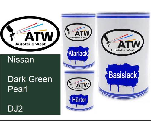 Nissan, Dark Green Pearl, DJ2: 500ml Lackdose + 500ml Klarlack + 250ml Härter - Set, von ATW Autoteile West.